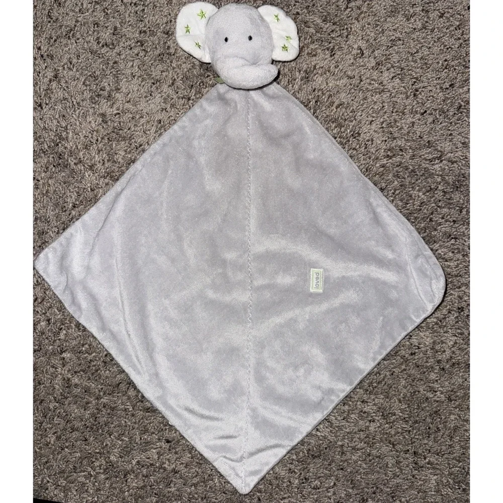 Carter's Just One Year Gray Elephant Security Blanket Lovey Green Star Ears Love